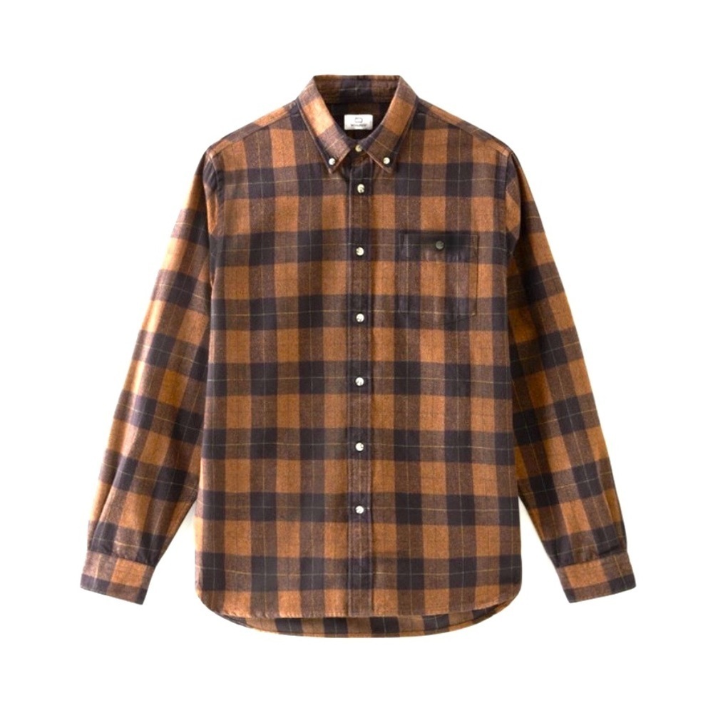 WOOLRICH Flannel Shirt with Checked Pattern, buckskin